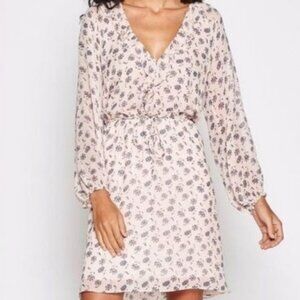 NWT- JOIE MARELLE 100% SILK RUFFLE NECK LONG SLEEVE  DRESS IN PINK SKY Size L…